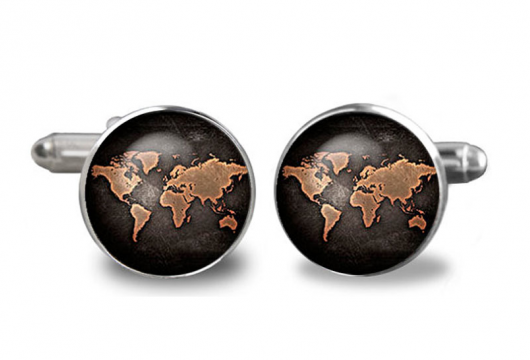 World Black Map: Unisex Cufflinks - IRON + SILVER