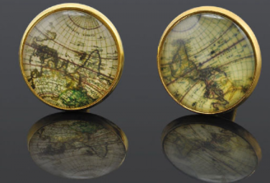 World Antique Map: Unisex Cufflinks - GOLD