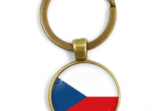 Czech Republic National Flag: Cabochon Key Chain Ring - BRONZE