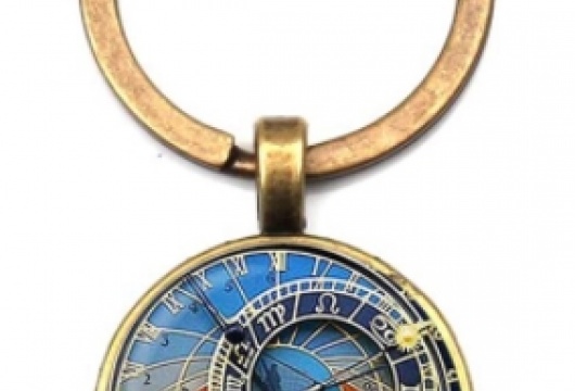 Prague Astronomical Clock: Cabochon Key Chain Ring - BRONZE