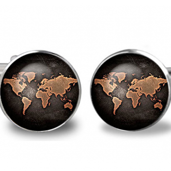 World Black Map: Unisex Cufflinks - IRON + SILVER