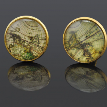 World Antique Map: Unisex Cufflinks - GOLD