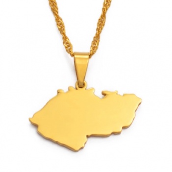 Czech Republic Map: Unisex Pendant Necklace - GOLD