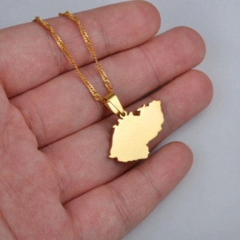 Czech Republic Map: Unisex Pendant Necklace - GOLD