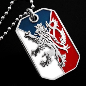 Czech Republic National Lion Flag: Unisex Crest Dog Tag Necklace