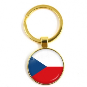 Czech Republic National Flag: Cabochon Key Chain Ring - GOLDED