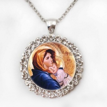 Religiöse Schmuck: Unisex Anhänger Halskette – SILBER MARIA MIT JESUS