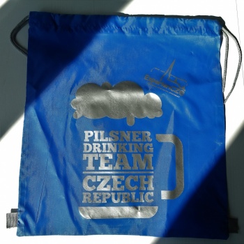 Pilsner Drinking Team Czech Republic: Drawstring Bagpack - BLUE + SILVER logo
