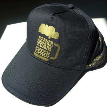 Pilsner Drinking Team Czech Republic: Unisex Cap - BLACK + GOLDEN logo