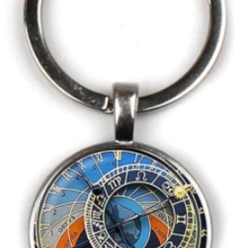 Prague Astronomical Clock: Cabochon Key Chain Ring - SILVER