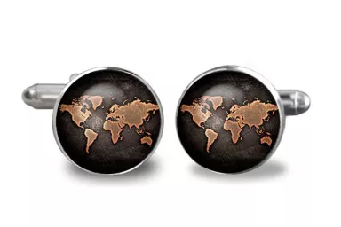 Černá mapa světa: unisex manžetové knoflíčky - ŹELEZO + STŘÍBRO