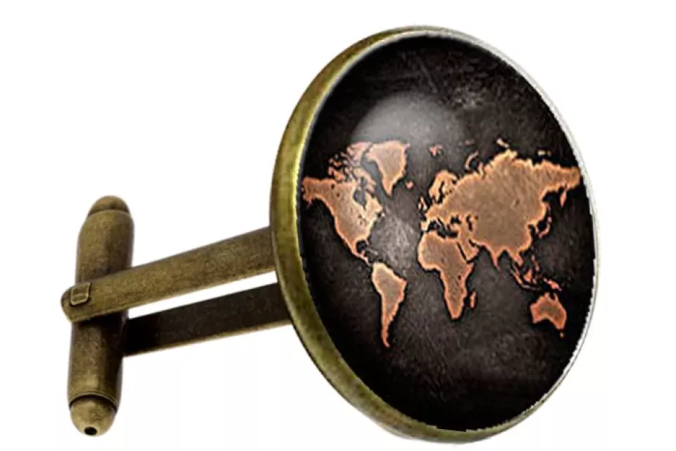 World Black Map: Unisex Cufflinks - ZINC + GOLD