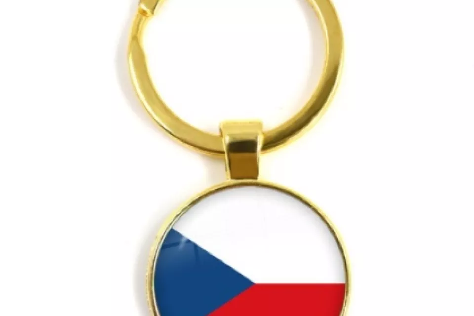 Czech Republic National Flag: Cabochon Key Chain Ring - GOLDED