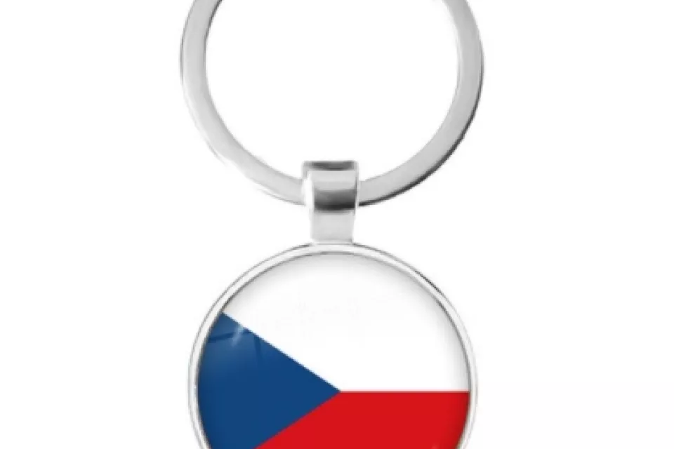 Czech Republic National Flag: Cabochon Key Chain Ring – SILVER