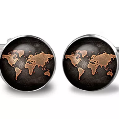 World Black Map: Unisex Cufflinks - IRON + SILVER