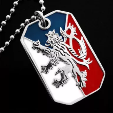 Czech Republic National Lion Flag: Unisex Crest Dog Tag Necklace