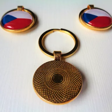 Czech Republic National Flag: Cabochon Key Chain Ring