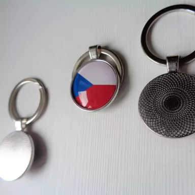 Czech Republic National Flag: Cabochon Key Chain Ring
