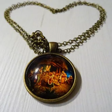 Religiöse Schmuck: Unisex Anhänger Halskette – BRONZE JESUS GEBURT