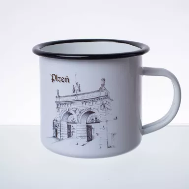 Pilsen Sehenswürdigkeiten: Email Becher - PILSNER URQUEL