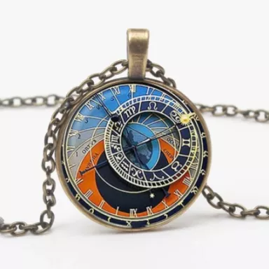 Pražský Staroměstský orloj: unisex náhrdelník - BRONZ