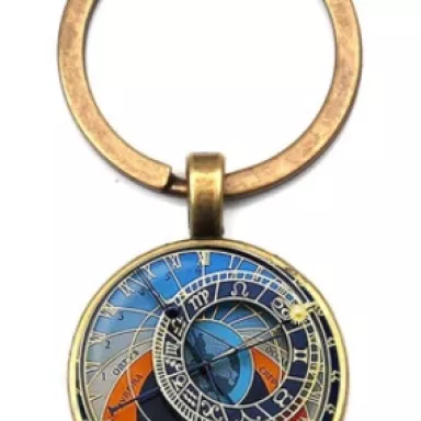 Pražský Staroměstský orloj: kabošonový přívěsek na klíče - BRONZOVÁ