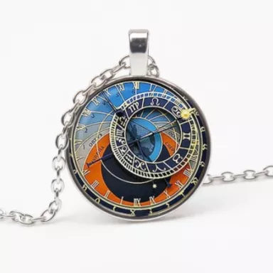 Pražský Staroměstský orloj: unisex náhrdelník - STŘÍBRO