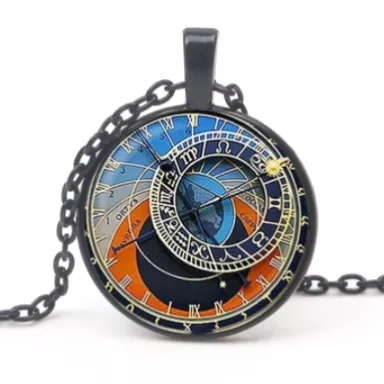 Pražský Staroměstský orloj: unisex náhrdelník - ČERNÝ